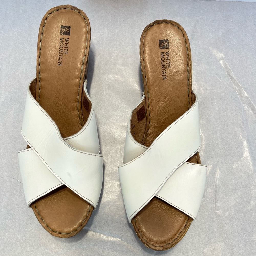 White Mountain Moon Chunky Platform Sandals Sz 9 White Criss Cross Leather Strap - Picture 2 of 10